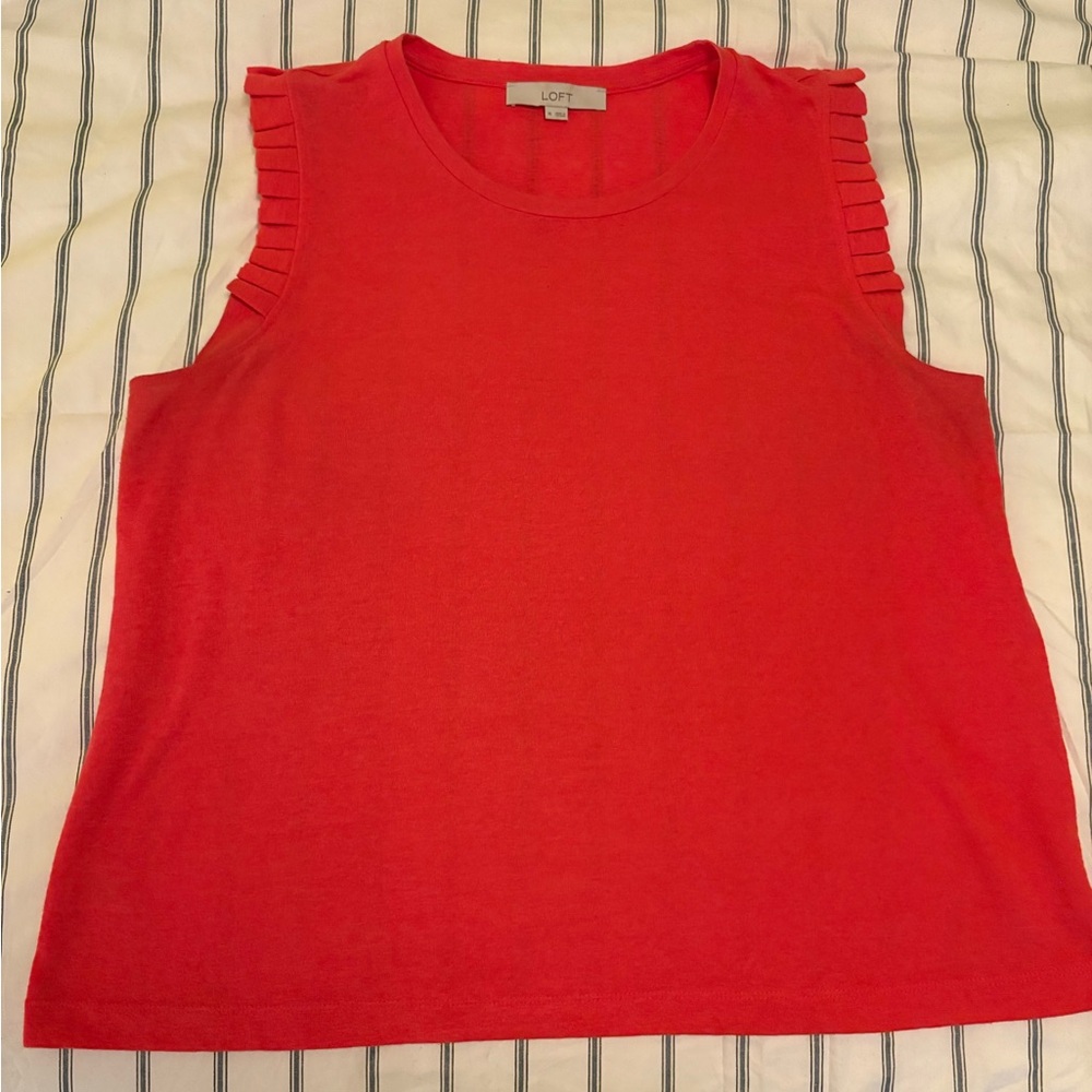 LOFT Red Ruffled Muscle Tee
